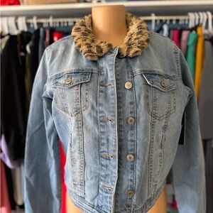 Denim Jacket with Faux Fur Collar